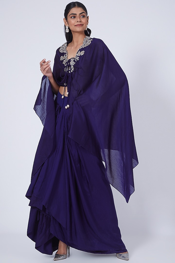 Purple Embroidered Cape Set by Jayanti Reddy