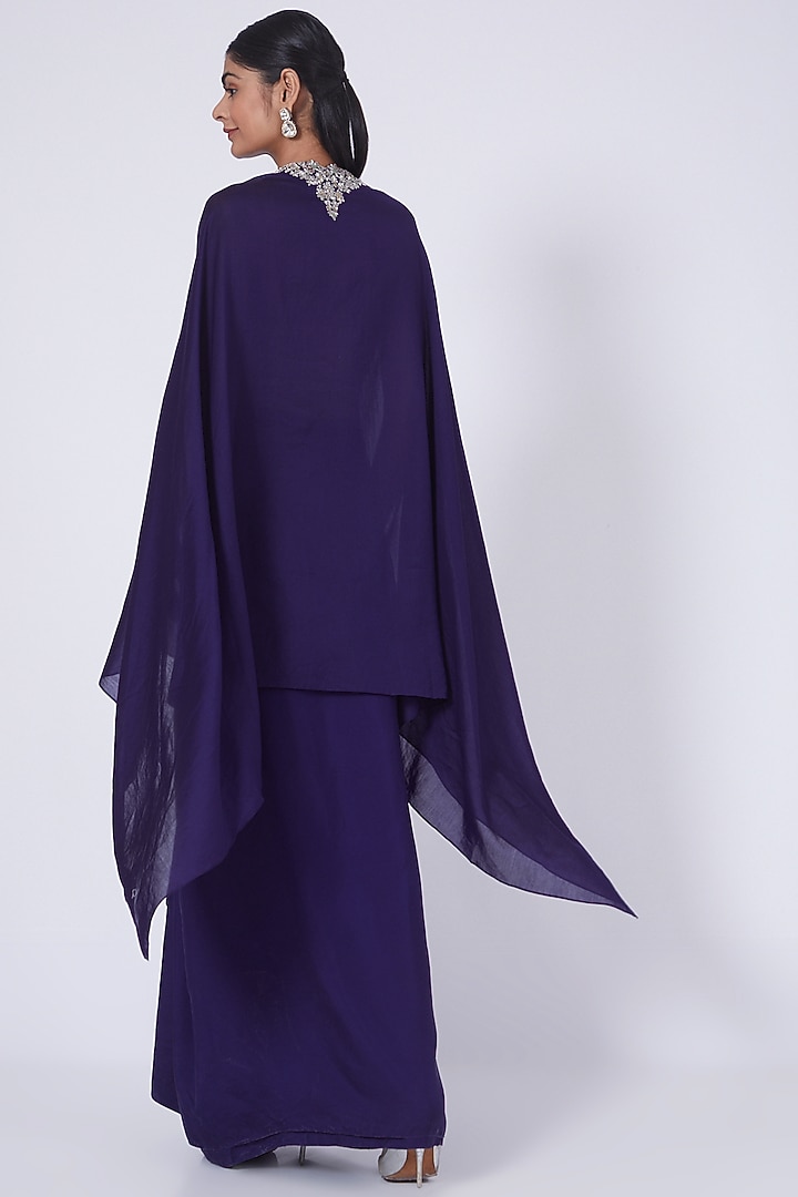 Purple Twill Zardosi Embroidered Cape Set by Jayanti Reddy at Pernia's Pop Up Shop