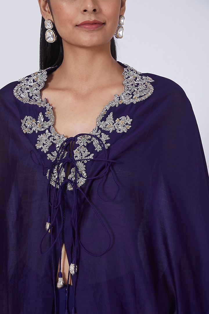 Purple Twill Zardosi Embroidered Cape Set by Jayanti Reddy at Pernia's Pop Up Shop