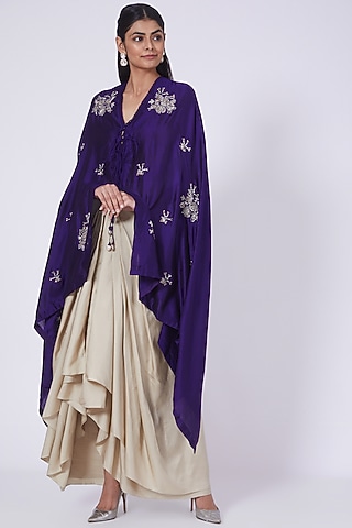 Purple Zardosi Embroidered Cape Set by Jayanti Reddy