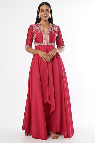 Fuchsia Zardosi Embroidered Anarkali Set by Jayanti Reddy