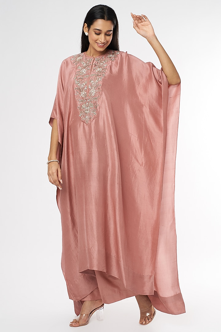 Blush Pink Embroidered Kaftan Set by Jayanti Reddy at Pernia's Pop Up Shop