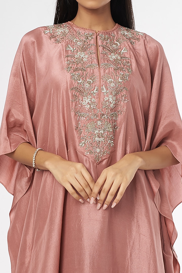 Blush Pink Embroidered Kaftan Set by Jayanti Reddy at Pernia's Pop Up Shop