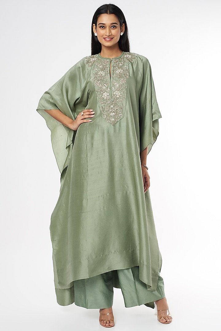 Green Embroidered Kaftan Set by Jayanti Reddy at Pernia's Pop Up Shop