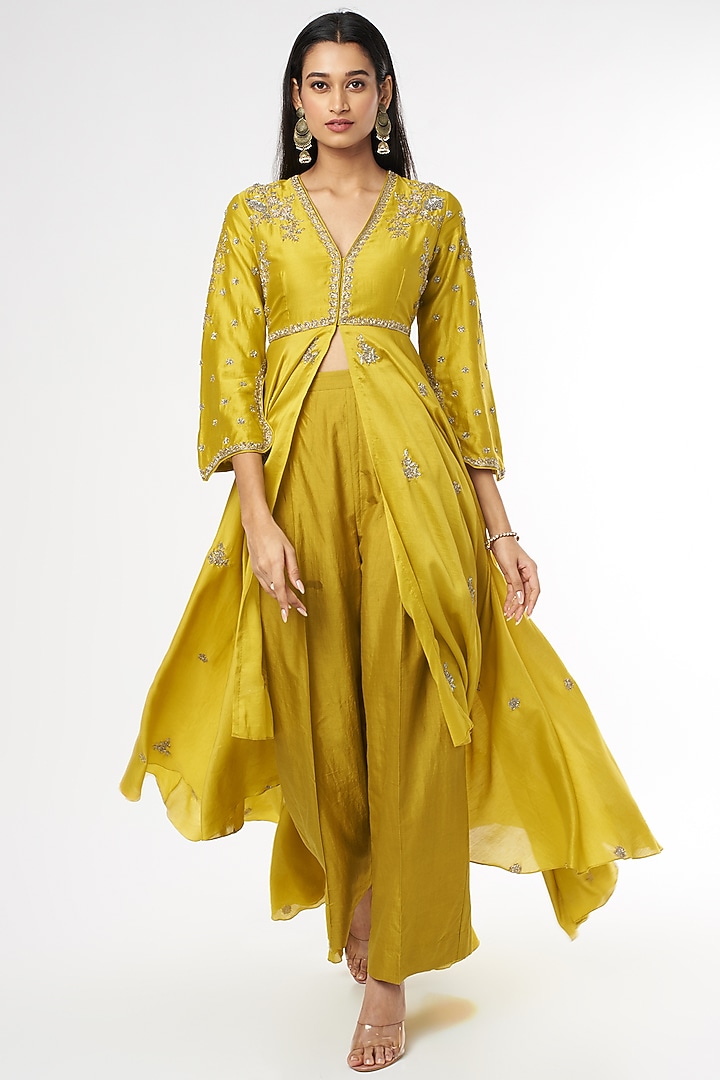 Mustard Embroidered Wedding Anarkali Set by Jayanti Reddy at Pernia's Pop Up Shop