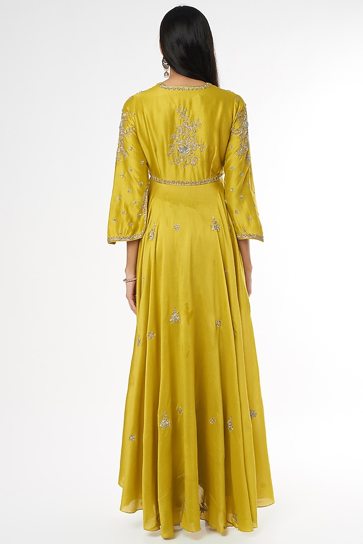 Mustard Embroidered Wedding Anarkali Set by Jayanti Reddy at Pernia's Pop Up Shop