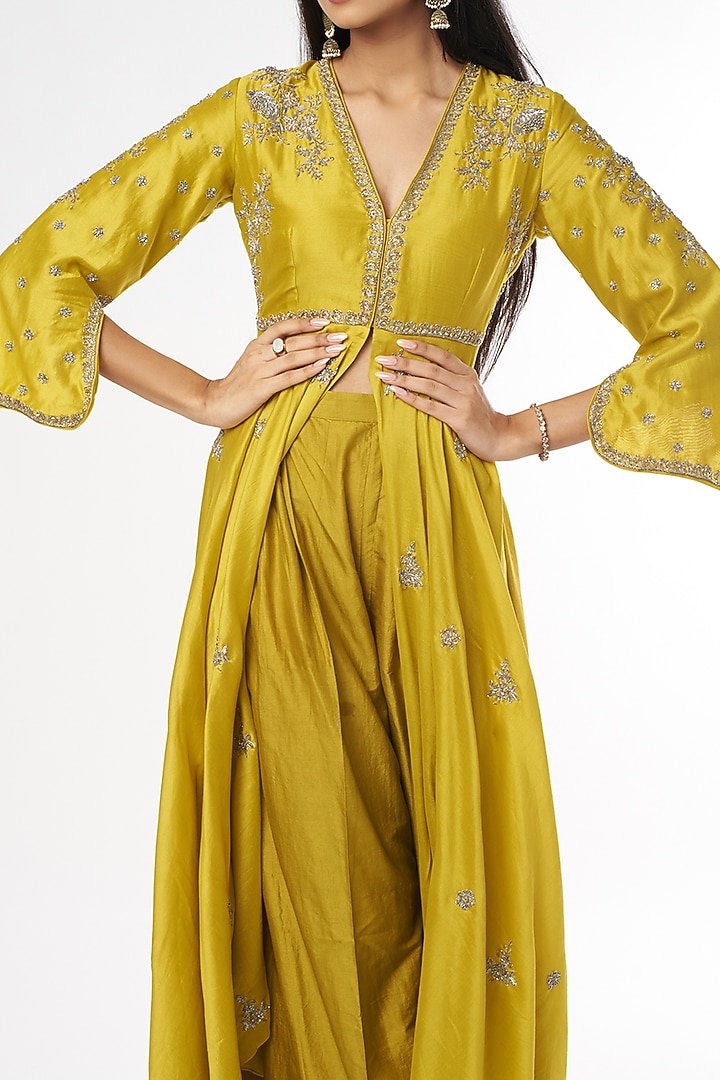 Mustard Embroidered Wedding Anarkali Set by Jayanti Reddy at Pernia's Pop Up Shop