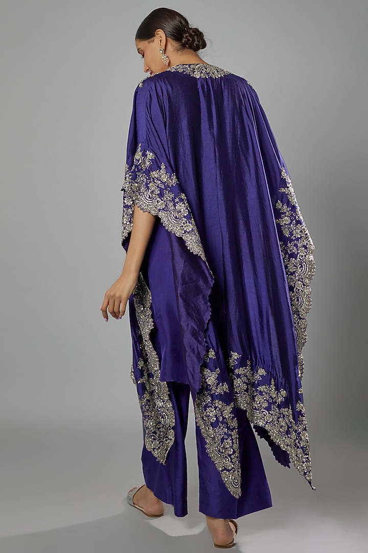 Navy Blue Silk Embroidered Cape Set by Jayanti Reddy at Pernia's Pop Up Shop