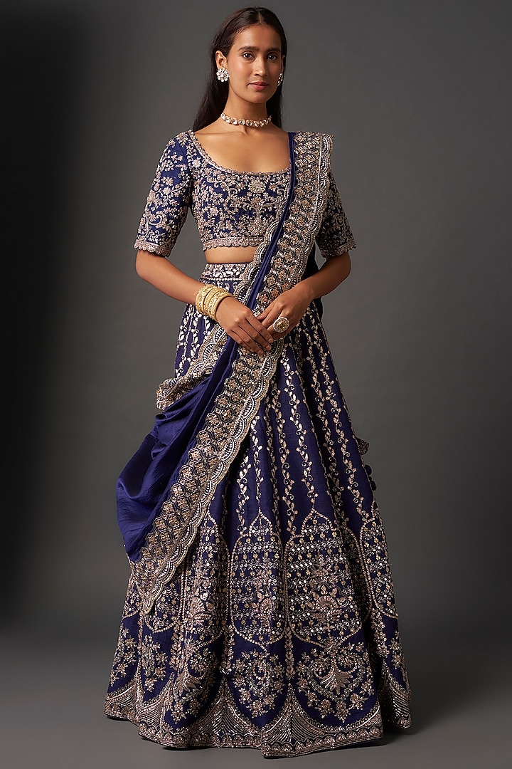 Purple Raw Silk Zardosi Embroidered Bridal Lehenga Set by Jayanti Reddy at Pernia's Pop Up Shop