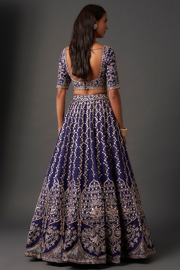 Purple Raw Silk Zardosi Embroidered Bridal Lehenga Set by Jayanti Reddy at Pernia's Pop Up Shop