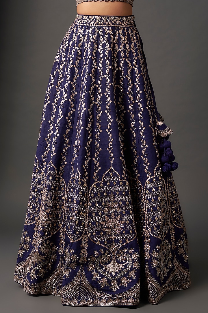 Purple Raw Silk Zardosi Embroidered Bridal Lehenga Set by Jayanti Reddy at Pernia's Pop Up Shop