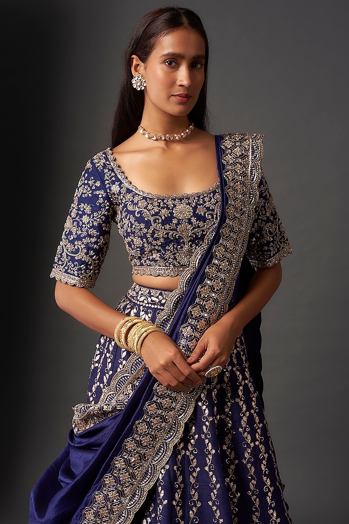 Purple Raw Silk Zardosi Embroidered Bridal Lehenga Set by Jayanti Reddy at Pernia's Pop Up Shop