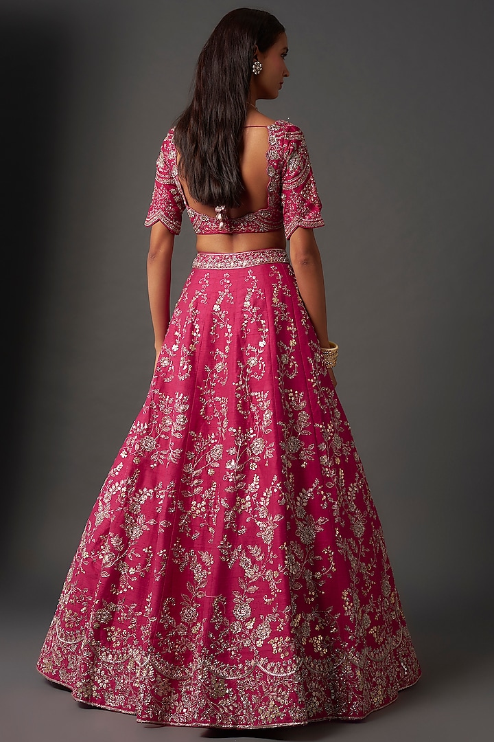Rani Pink Raw Silk Zardosi Embroidered Bridal Lehenga Set by Jayanti Reddy at Pernia's Pop Up Shop