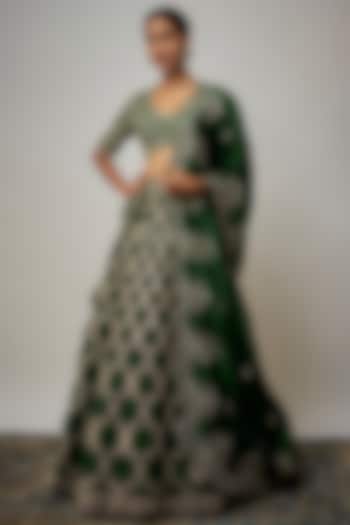 Green Raw Silk Zardosi Embroidered Bridal lehenga for 22 Lehenga Set by Jayanti Reddy at Pernia's Pop Up Shop