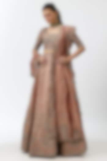 Peach Raw Silk Zardosi Embroidered Bridal Lehenga Set by Jayanti Reddy at Pernia's Pop Up Shop