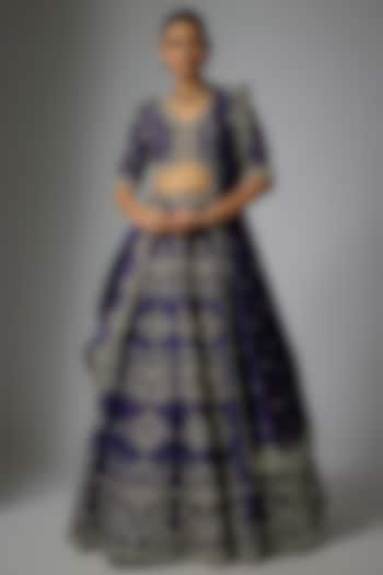 Purple Raw Silk Zardosi Embroidered Bridal lehenga for 22 Lehenga Set by Jayanti Reddy at Pernia's Pop Up Shop