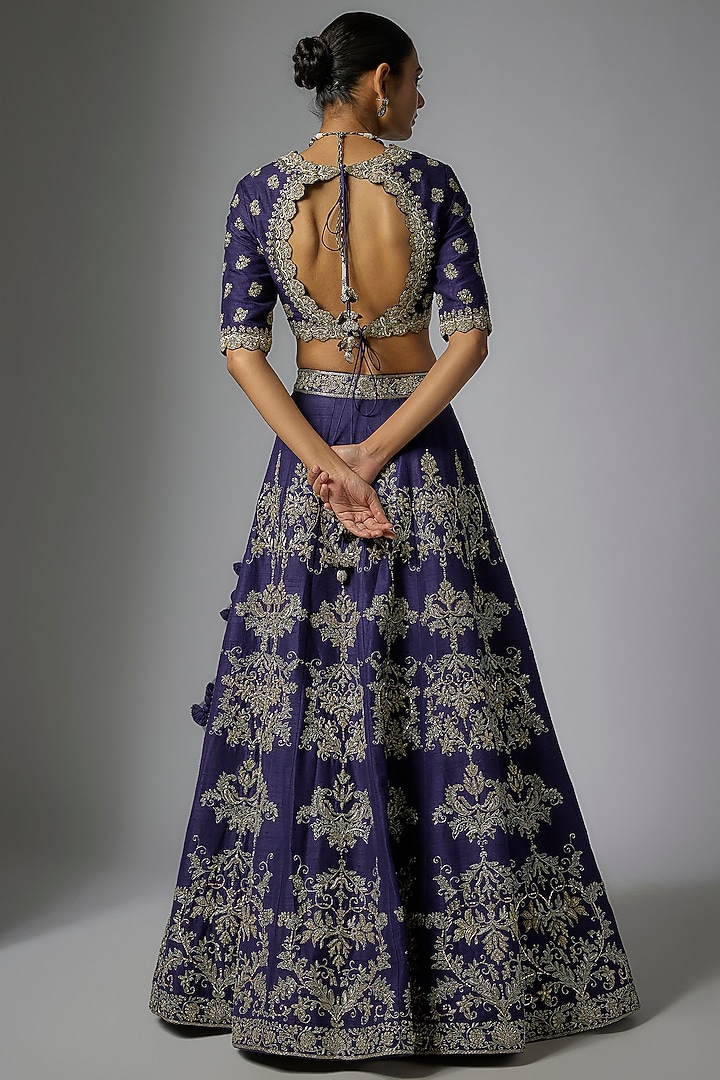 Purple Raw Silk Zardosi Embroidered Bridal Lehenga Set by Jayanti Reddy at Pernia's Pop Up Shop