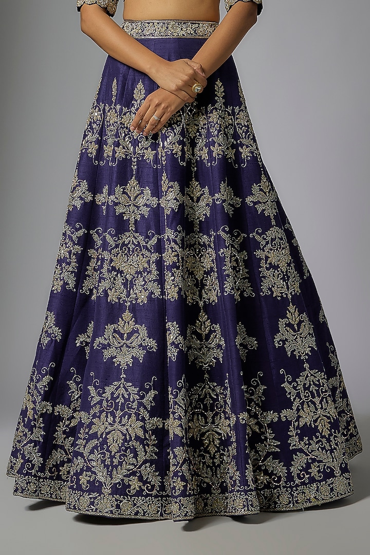 Purple Raw Silk Zardosi Embroidered Bridal Lehenga Set by Jayanti Reddy at Pernia's Pop Up Shop
