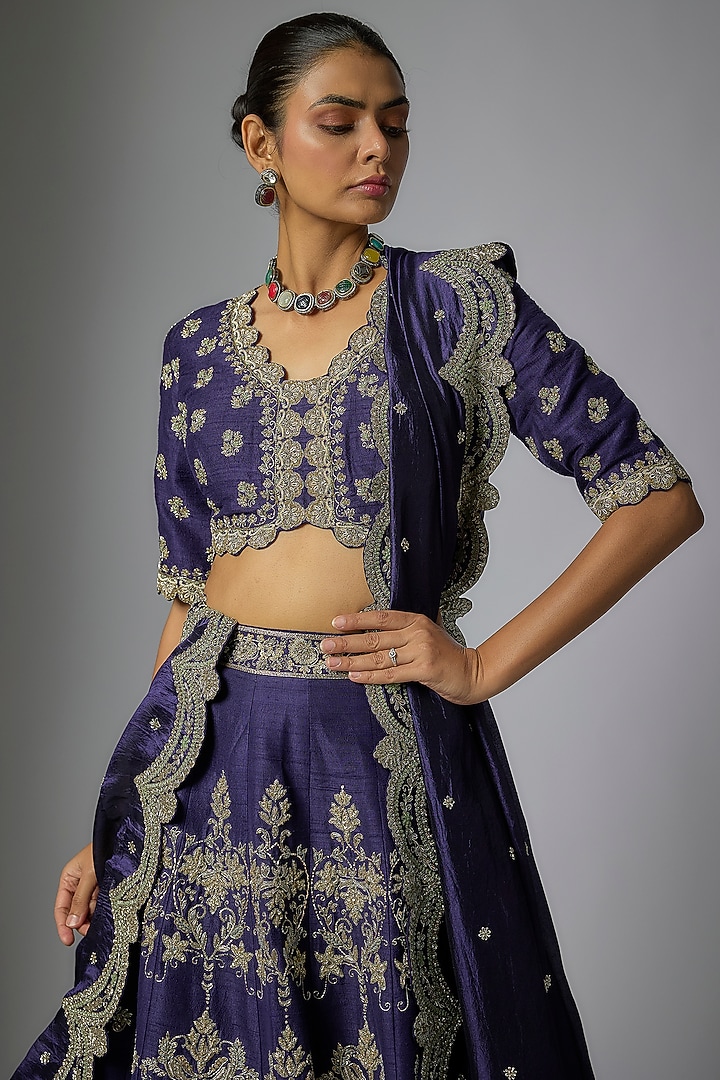 Purple Raw Silk Zardosi Embroidered Bridal Lehenga Set by Jayanti Reddy at Pernia's Pop Up Shop