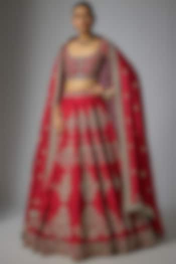 Red Raw Silk Zardosi Embroidered Bridal lehenga for 22 Lehenga Set by Jayanti Reddy at Pernia's Pop Up Shop