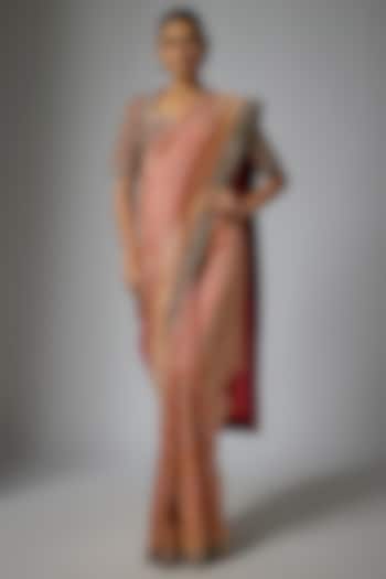Red Banarasi Silk Zardosi Embroidered Bridal Saree Set by Jayanti Reddy at Pernia's Pop Up Shop