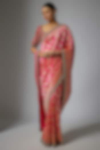 Pink Banarasi Silk Zardosi Embroidered Bridal Saree Set by Jayanti Reddy at Pernia's Pop Up Shop