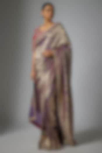 Purple Banarasi Silk Zardosi Embroidered Bridal Saree Set by Jayanti Reddy at Pernia's Pop Up Shop
