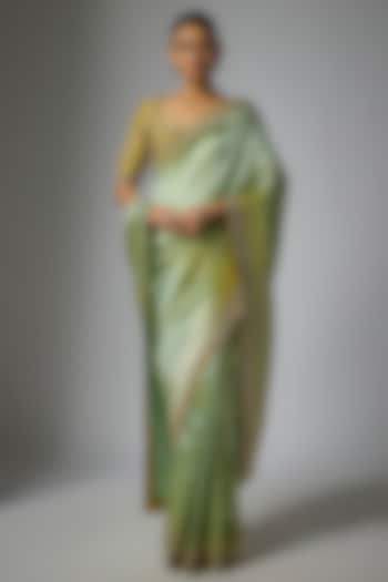Mint Green Banarasi Silk Zardosi Embroidered Bridal Saree Set by Jayanti Reddy at Pernia's Pop Up Shop