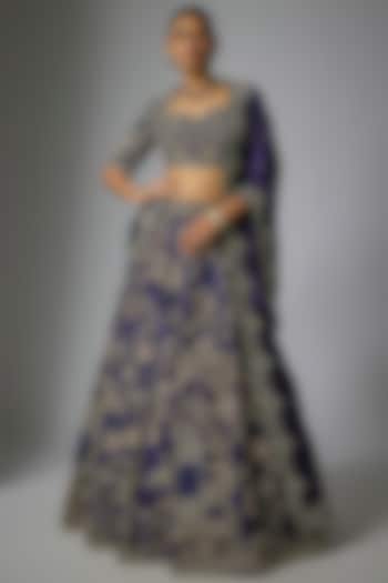 Purple Raw Silk Zardosi Embroidered Bridal lehenga for 22 Lehenga Set by Jayanti Reddy at Pernia's Pop Up Shop