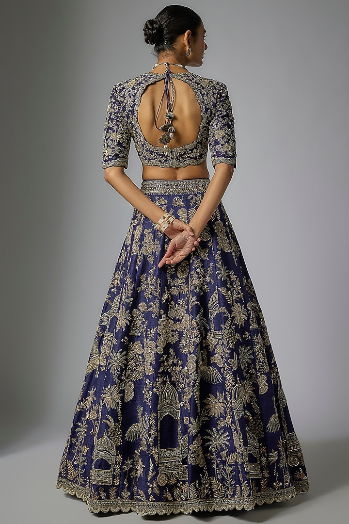 Purple Raw Silk Zardosi Embroidered Bridal Lehenga Set by Jayanti Reddy at Pernia's Pop Up Shop