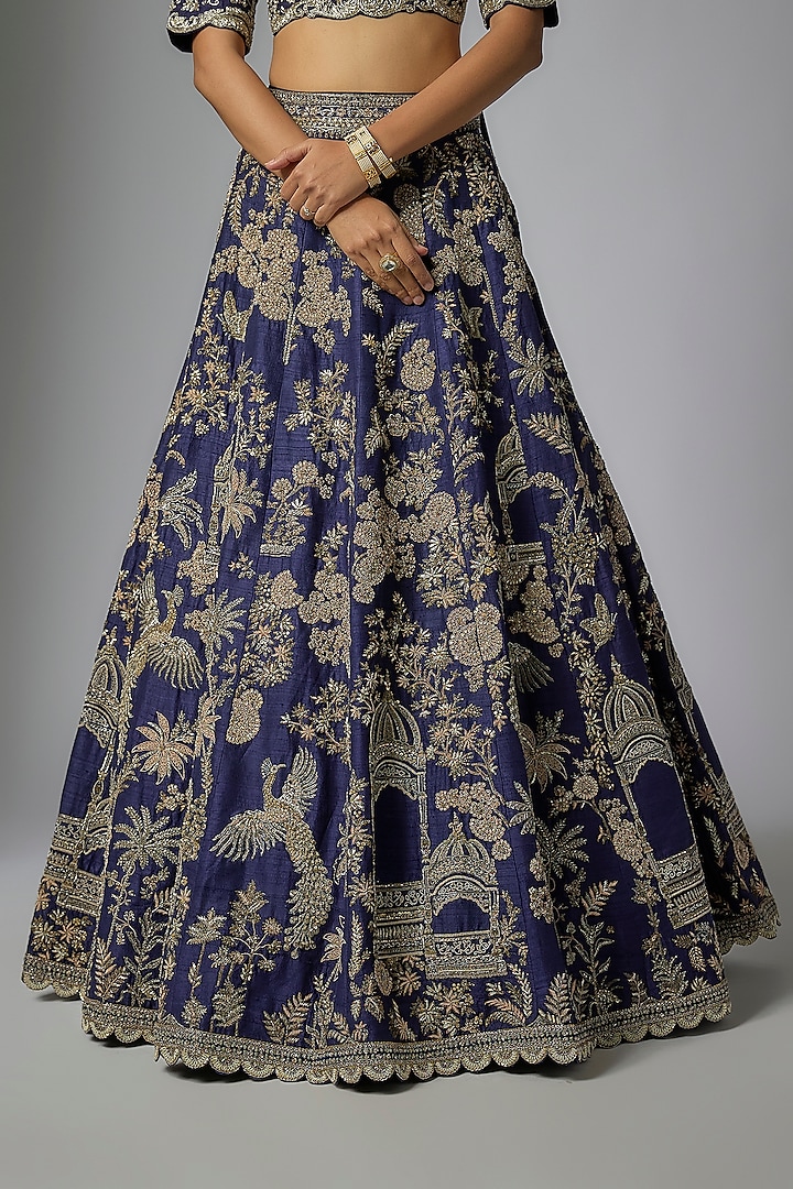 Purple Raw Silk Zardosi Embroidered Bridal Lehenga Set by Jayanti Reddy at Pernia's Pop Up Shop