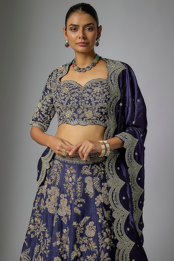 Purple Raw Silk Zardosi Embroidered Bridal Lehenga Set by Jayanti Reddy at Pernia's Pop Up Shop