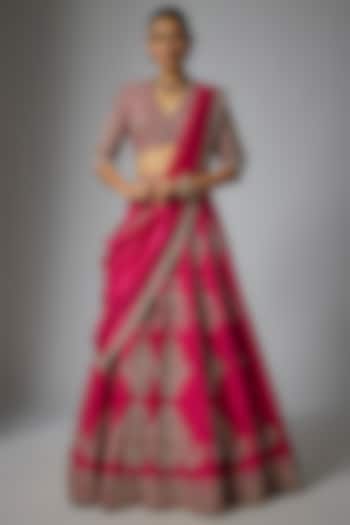 Pink Raw Silk Zardosi Embroidered Bridal lehenga for 22 Lehenga Set by Jayanti Reddy at Pernia's Pop Up Shop