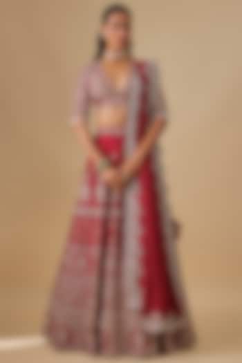 Pink Raw Silk Zardosi Embroidered Bridal Lehenga Set by Jayanti Reddy at Pernia's Pop Up Shop