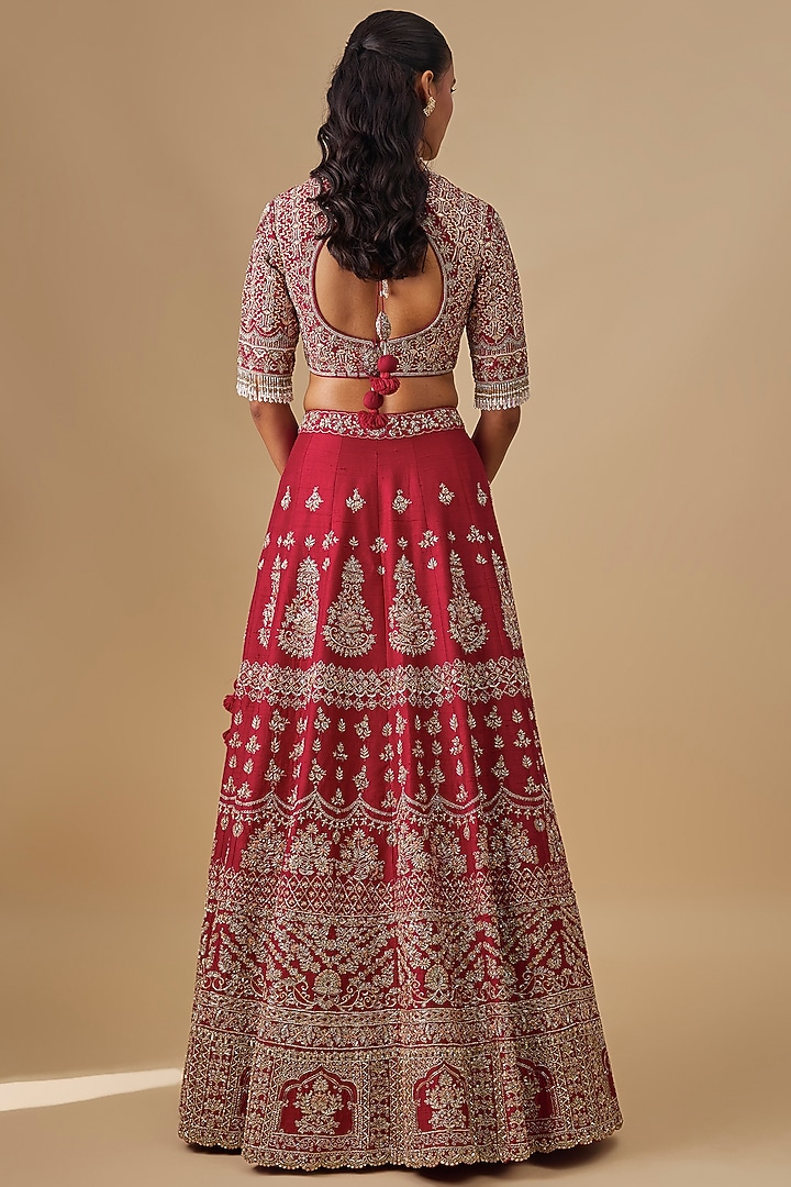 Pink Raw Silk Zardosi Embroidered Bridal Lehenga Set by Jayanti Reddy at Pernia's Pop Up Shop
