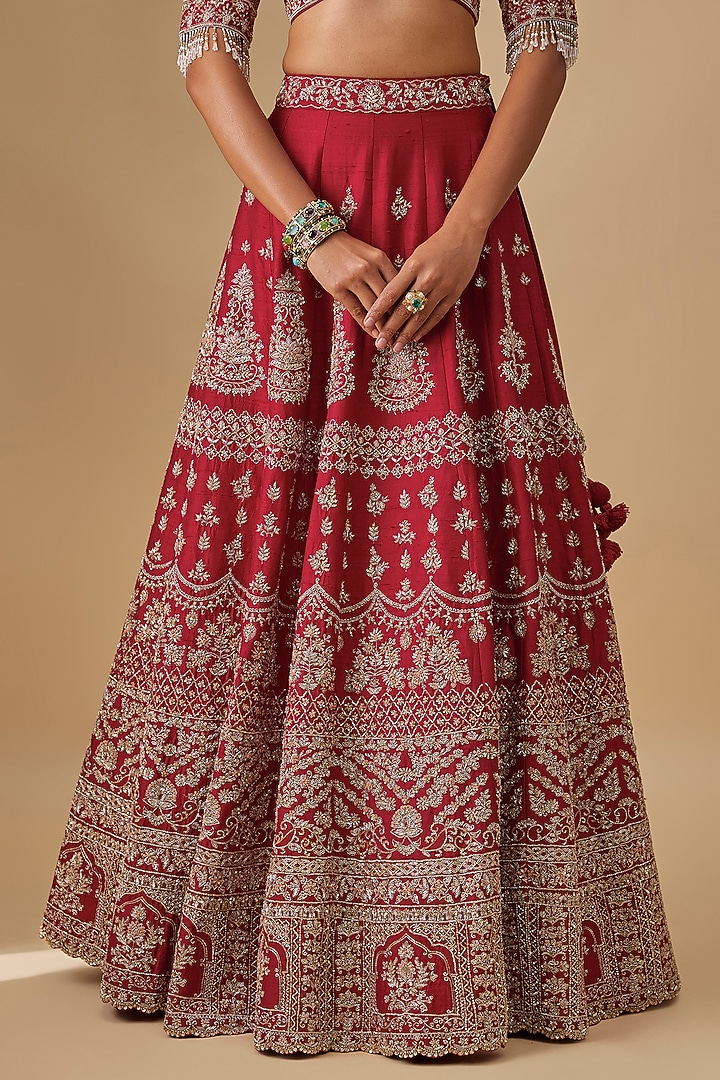 Pink Raw Silk Zardosi Embroidered Bridal Lehenga Set by Jayanti Reddy at Pernia's Pop Up Shop