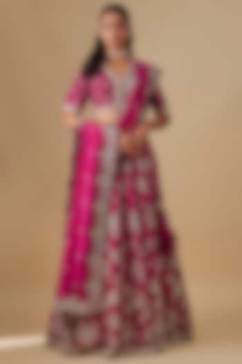 Pink Raw Silk Zardosi Embroidered Bridal lehenga for 22 Lehenga Set by Jayanti Reddy at Pernia's Pop Up Shop