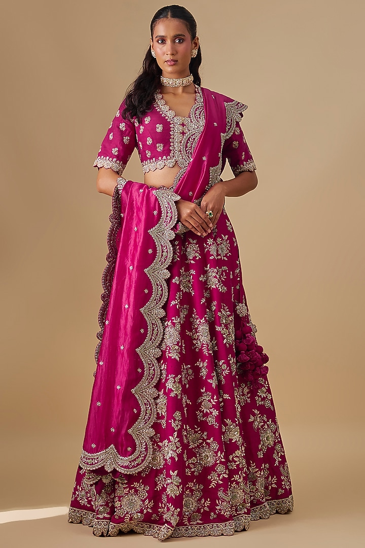Pink Raw Silk Zardosi Embroidered Bridal lehenga for 22 Lehenga Set by Jayanti Reddy at Pernia's Pop Up Shop