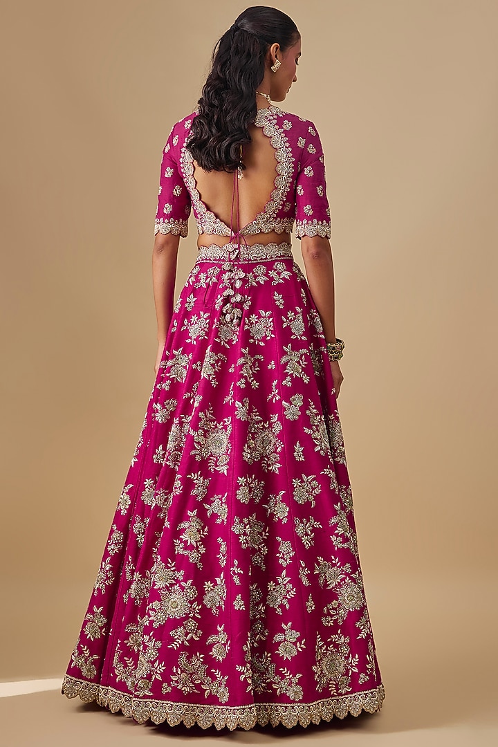 Pink Raw Silk Zardosi Embroidered Bridal Lehenga Set by Jayanti Reddy at Pernia's Pop Up Shop