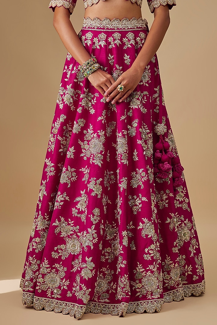 Pink Raw Silk Zardosi Embroidered Bridal Lehenga Set by Jayanti Reddy at Pernia's Pop Up Shop