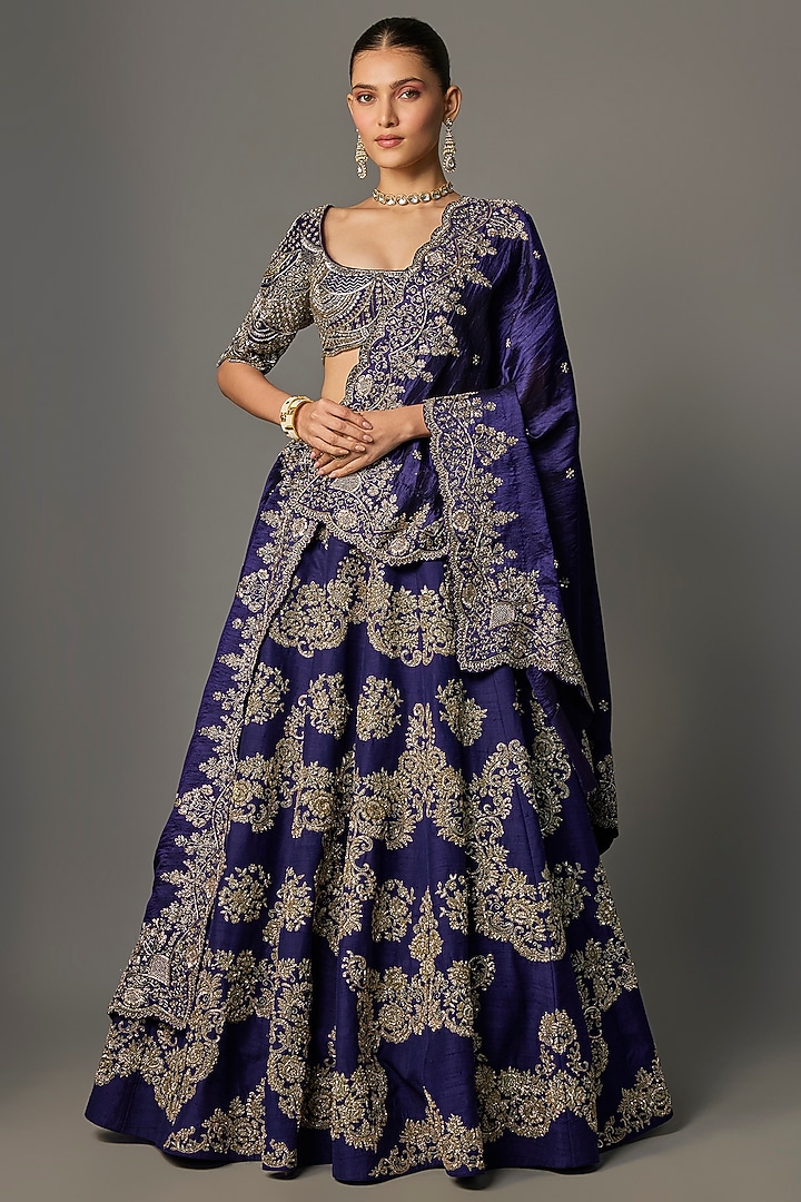 Purple Raw Silk Zardosi Embroidered Bridal Lehenga Set by Jayanti Reddy at Pernia's Pop Up Shop