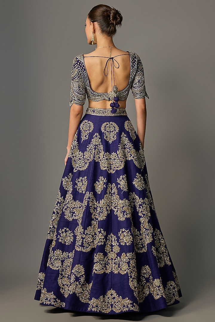 Purple Raw Silk Zardosi Embroidered Bridal Lehenga Set by Jayanti Reddy at Pernia's Pop Up Shop