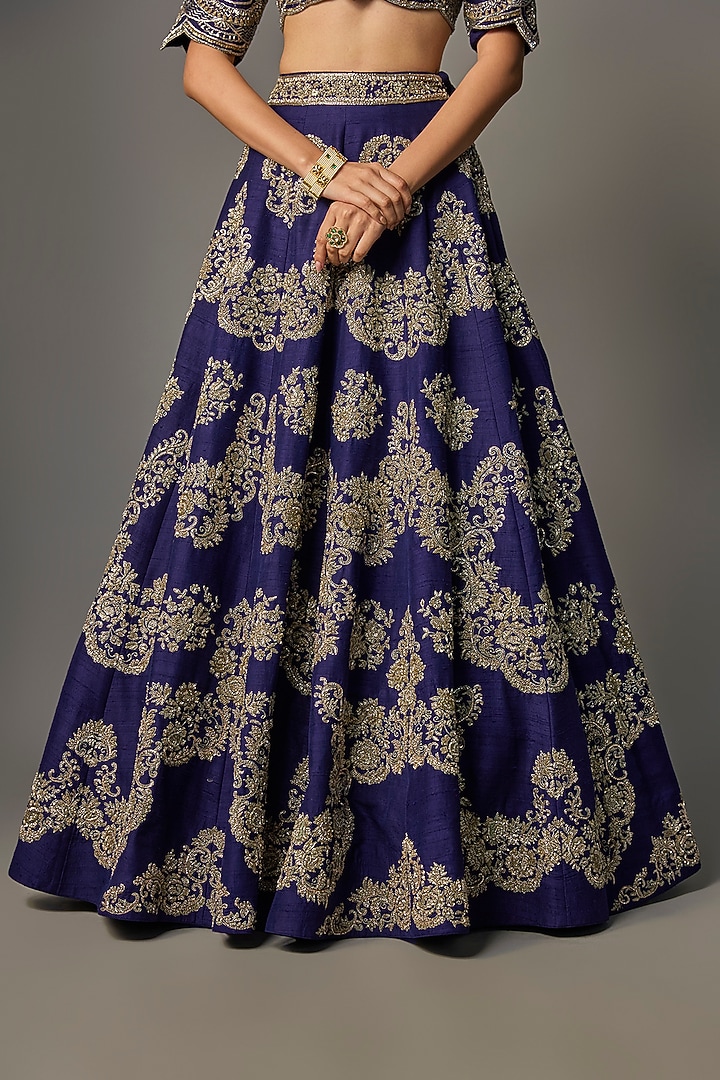 Purple Raw Silk Zardosi Embroidered Bridal Lehenga Set by Jayanti Reddy at Pernia's Pop Up Shop