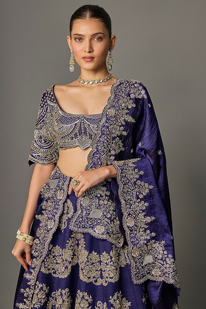 Purple Raw Silk Zardosi Embroidered Bridal Lehenga Set by Jayanti Reddy at Pernia's Pop Up Shop