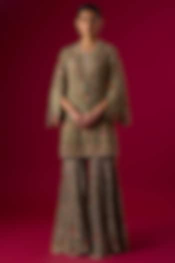 Golden Beige Georgette Sequin Embellished Bridal Sharara Set by Jayanti Reddy at Pernia's Pop Up Shop