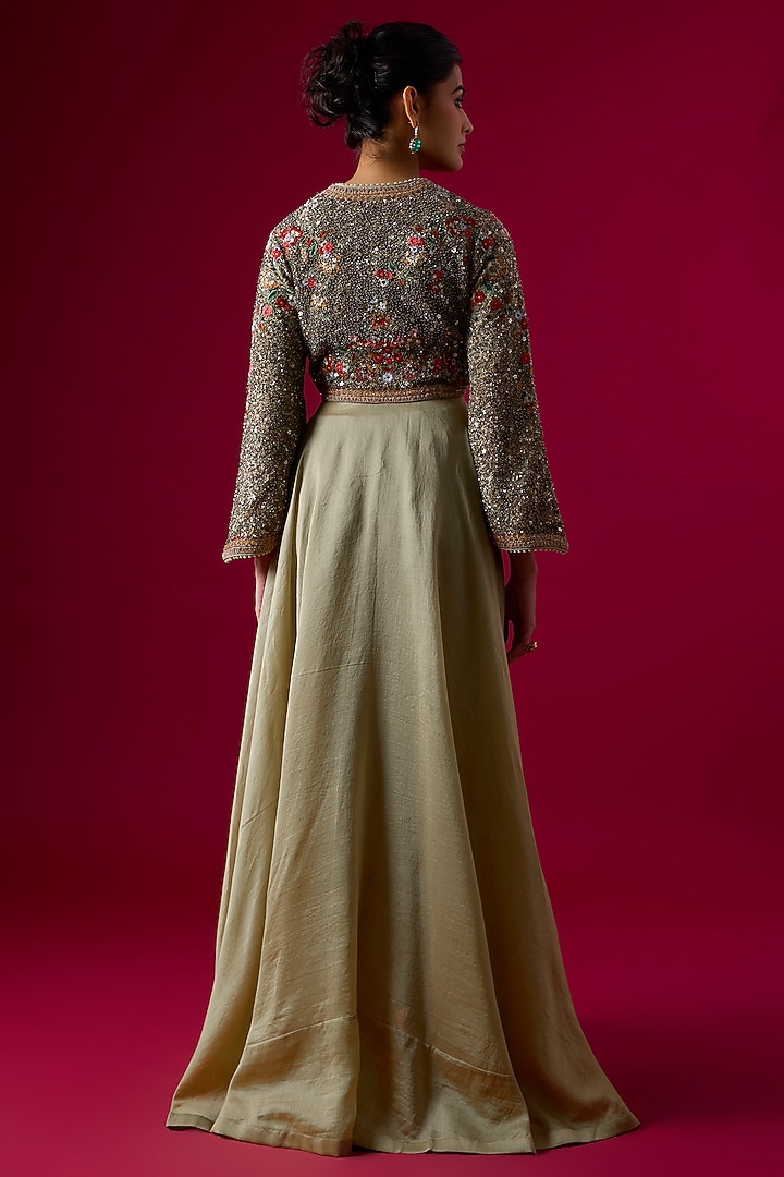 Beige Silk Sequin Embellished Wedding Anarkali Set by Jayanti Reddy at Pernia's Pop Up Shop