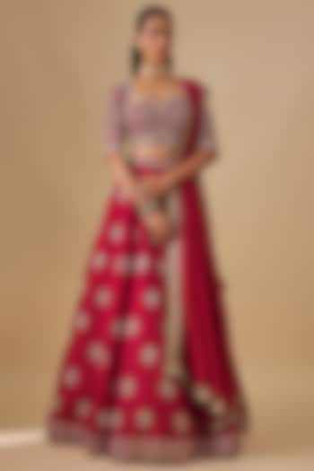 Pink Raw Silk Zardosi Embroidered Bridal Lehenga Set by Jayanti Reddy at Pernia's Pop Up Shop