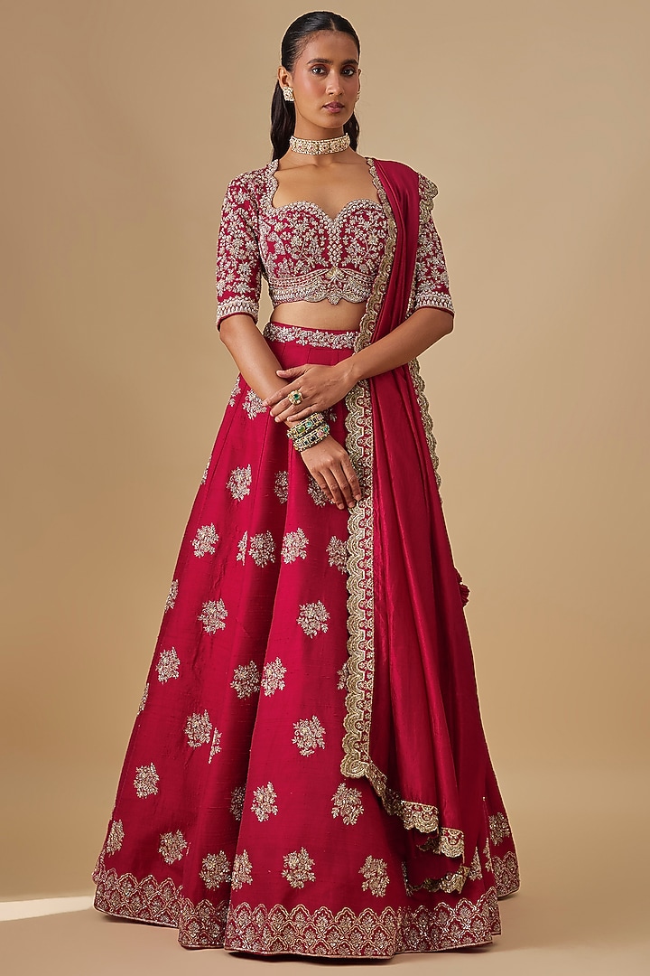 Pink Raw Silk Zardosi Embroidered Bridal Lehenga Set by Jayanti Reddy at Pernia's Pop Up Shop