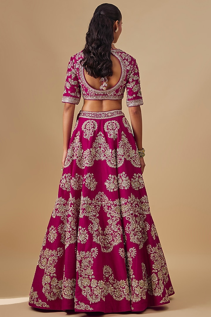 Pink Raw Silk Zardosi Embroidered Bridal Lehenga Set by Jayanti Reddy at Pernia's Pop Up Shop