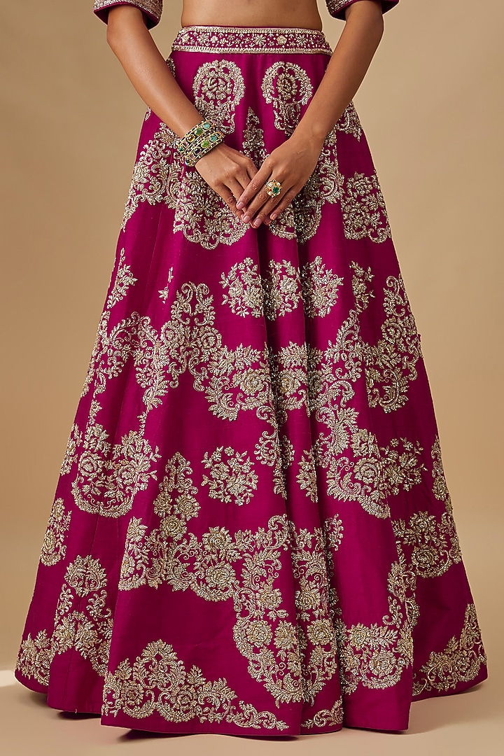 Pink Raw Silk Zardosi Embroidered Bridal Lehenga Set by Jayanti Reddy at Pernia's Pop Up Shop